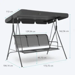 Banc Pivotant LifeGoods - Banc De Jardin 3 Places - Capacité De Charge De 250 Kg - Banc Suspendu Pour 3 Personnes - Toit Inclinable - Parasol Résistant Aux UV - Textile Durable - 172x104x162cm - Grijs -Jardin Meubles Magasin 1200x1200 404