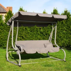 Banc De Balançoire Springos | Venise-Swing | 3 Places | Imperméable à L'eau | Comprend 2 Coussins | Auvent Réglable | 163 X 193 X 120 Cm | Gris -Jardin Meubles Magasin 1200x1200 407