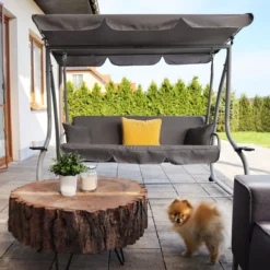 Banc De Balançoire Springos | Venise-Swing | 3 Places | Imperméable à L'eau | Comprend 2 Coussins | Auvent Réglable | 163 X 193 X 120 Cm | Gris -Jardin Meubles Magasin 1200x1200 408