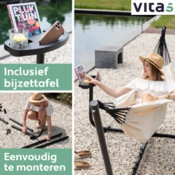 Hamac Avec Support 2 Personnes / 205 Kg - Longueur Du Cadre Réglable 290-330 Cm - Tapis De Surface 241 * 160 Cm - Avec Sac De Transport (Beige) -Jardin Meubles Magasin 1200x1200 42