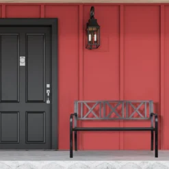 Relaxdays Banc De Jardin 2 Places - Banc D'extérieur En Métal - Banc De Jardin Avant - Banc Moderne En Acier Noir-bronze