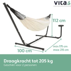 Hamac Avec Support 2 Personnes / 205 Kg - Longueur Du Cadre Réglable 290-330 Cm - Tapis De Surface 241 * 160 Cm - Avec Sac De Transport (Beige) -Jardin Meubles Magasin 1200x1200 43