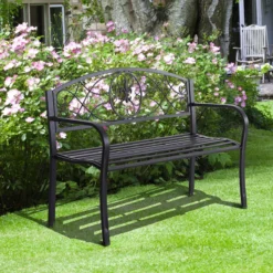 Outsunny Canapé De Jardin 2 Places Banc Mobilier De Jardin Canapé En Métal Avec Accoudoirs Inoxydable 84B-284