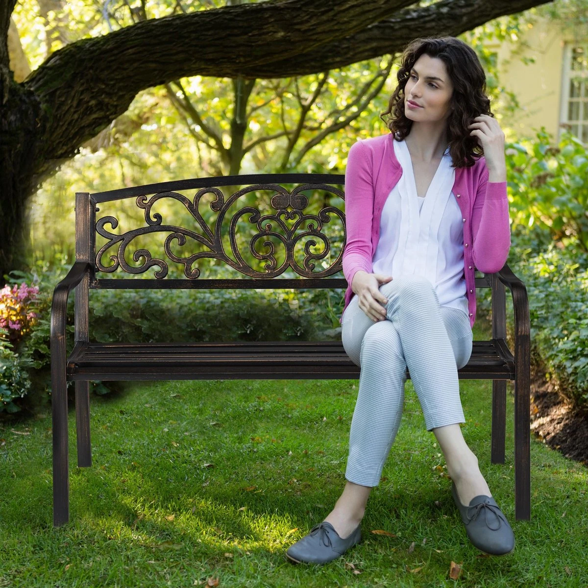 Relaxdays Banc De Jardin Antique - Banc De Parc - Banc De Balcon Deux Places - Fonte - Banc De Jardin Schwarz-Bronze 4 Relaxdays Banc De Jardin Antique - Banc De Parc - Banc De Balcon Deux Places - Fonte - Banc De Jardin Schwarz-Bronze – Image 4