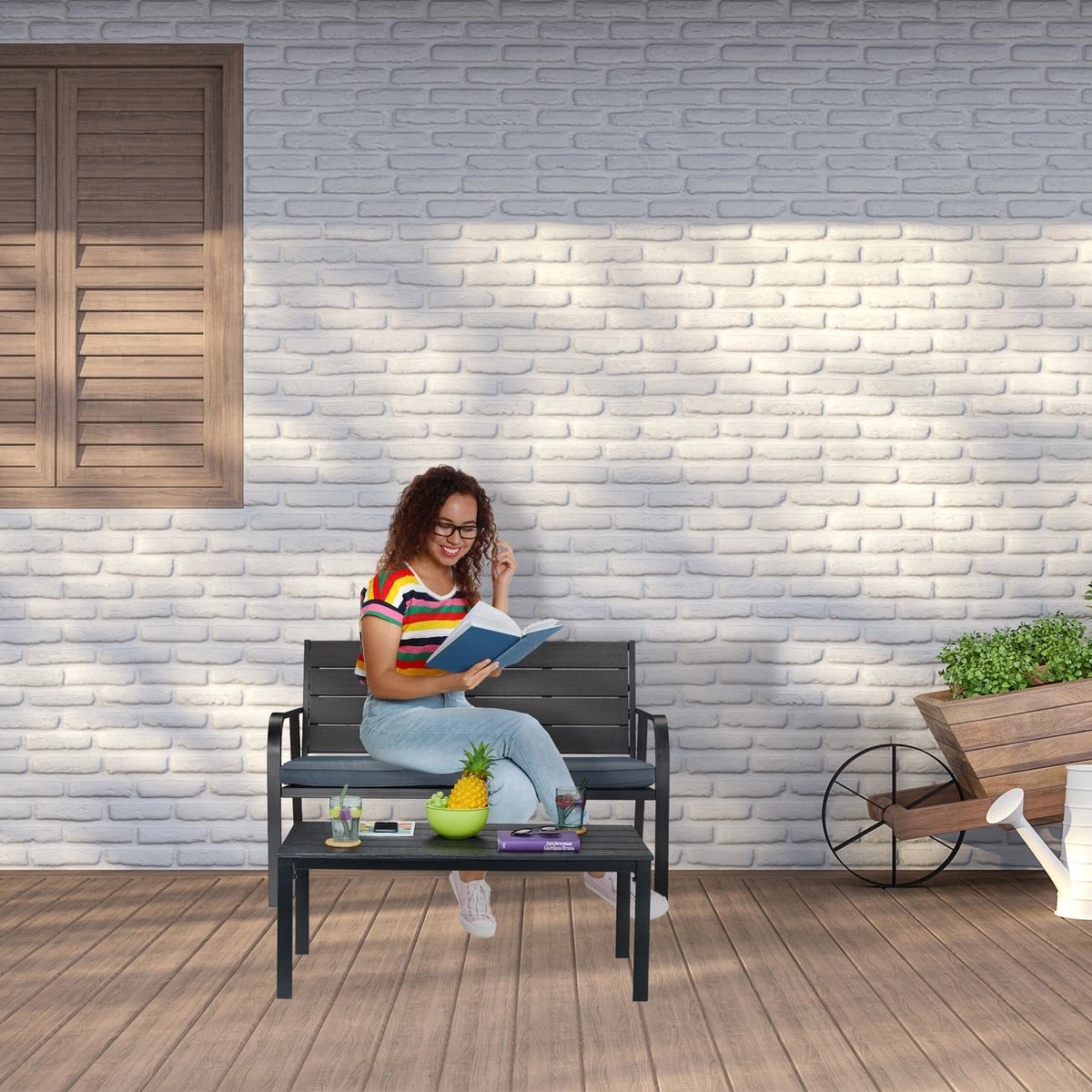 Banc De Jardin Relaxdays Avec Kussen - Banc Extérieur 2 Places En Métal - Banc De Balcon En Plastique - Jardin Avant 3 Banc De Jardin Relaxdays Avec Kussen - Banc Extérieur 2 Places En Métal - Banc De Balcon En Plastique - Jardin Avant – Image 3