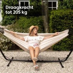 Hamac Avec Support 2 Personnes / 205 Kg - Longueur Du Cadre Réglable 290-330 Cm - Tapis De Surface 241 * 160 Cm - Avec Sac De Transport (Beige) -Jardin Meubles Magasin 1200x1200 46