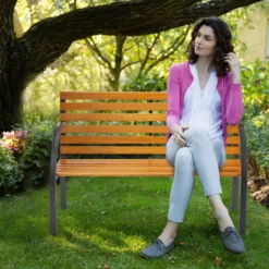 Relaxdays Banc De Jardin En Bois - Structure En Acier - Banc De Parc - Banc De Balcon - Deux Places - Robuste -Jardin Meubles Magasin 1200x1200 489