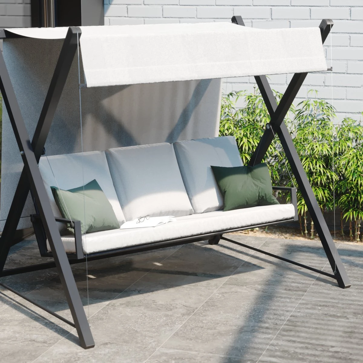 NATERIAL - Balançoire De Jardin ODYSSEA - Balançoire 3 Places - Store Coulissant - Avec Coussins - Acier - Grijs Et Gris Clair - Banc Balançoire - Balançoire Hollywood 8 NATERIAL - Balançoire De Jardin ODYSSEA - Balançoire 3 Places - Store Coulissant - Avec Coussins - Acier - Grijs Et Gris Clair - Banc Balançoire - Balançoire Hollywood – Image 8