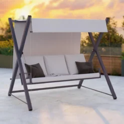 NATERIAL - Balançoire De Jardin ODYSSEA - Balançoire 3 Places - Store Coulissant - Avec Coussins - Acier - Grijs Et Gris Clair - Banc Balançoire - Balançoire Hollywood 21 NATERIAL - Balançoire De Jardin ODYSSEA - Balançoire 3 Places - Store Coulissant - Avec Coussins - Acier - Grijs Et Gris Clair - Banc Balançoire - Balançoire Hollywood -Jardin Meubles Magasin 1200x1200 502