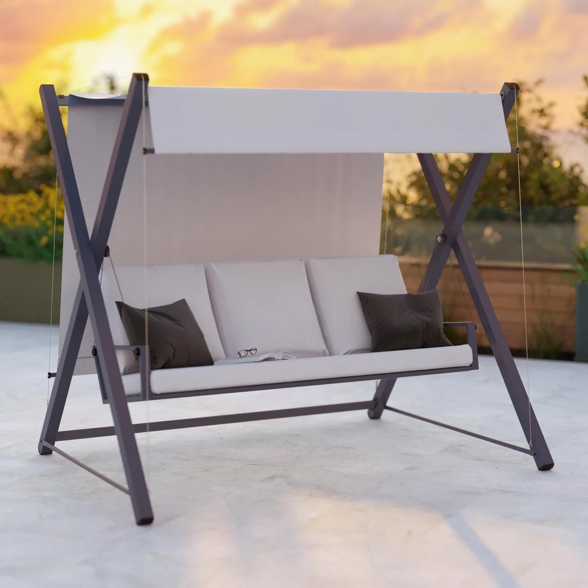 NATERIAL - Balançoire De Jardin ODYSSEA - Balançoire 3 Places - Store Coulissant - Avec Coussins - Acier - Grijs Et Gris Clair - Banc Balançoire - Balançoire Hollywood 10 NATERIAL - Balançoire De Jardin ODYSSEA - Balançoire 3 Places - Store Coulissant - Avec Coussins - Acier - Grijs Et Gris Clair - Banc Balançoire - Balançoire Hollywood – Image 10