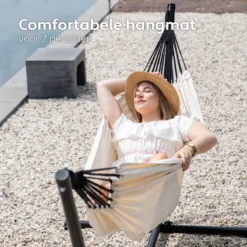 Hamac Avec Support 2 Personnes / 205 Kg - Longueur Du Cadre Réglable 290-330 Cm - Tapis De Surface 241 * 160 Cm - Avec Sac De Transport (Beige) -Jardin Meubles Magasin 1200x1200 51