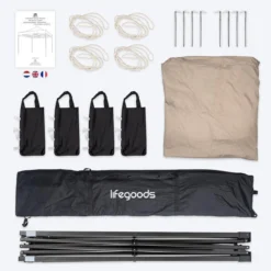 LifeGoods De Luxe LifeGoods - 3x3 M - Incl. Sacs De Poids - Cadre En Acier Pliable - Étanche - Résistant Aux Intempéries - Sac De Transport Avec Roues - Beige -Jardin Meubles Magasin 1200x1200 523