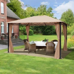 Pavillon De Jardin 3x4m 280 G / M² Bâche De Toit étanche Pavillon Premium Avec 4 Parois Latérales Tente De Jardin En Tente De Fête Marron -Jardin Meubles Magasin 1200x1200 530