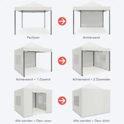 Tente De Réception De Luxe LifeGoods Avec Parois Latérales - 3x3 M - Incl. Sacs De Poids - Cadre En Acier Pliable - Imperméable - Résistant Aux Intempéries - Sac De Transport à Roulettes - Wit -Jardin Meubles Magasin 1200x1200 550