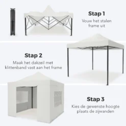 Tente De Réception De Luxe LifeGoods Avec Parois Latérales - 3x3 M - Incl. Sacs De Poids - Cadre En Acier Pliable - Imperméable - Résistant Aux Intempéries - Sac De Transport à Roulettes - Wit -Jardin Meubles Magasin 1200x1200 555