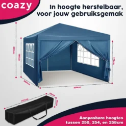 Tente De Fête étanche 3x3 Mètres Pliable - Pavillon Avec Panneaux Latéraux - Easy Up - Tente Pop-up Avec Piquets, Corde Et Pieds Antidérapants -Jardin Meubles Magasin 1200x1200 562