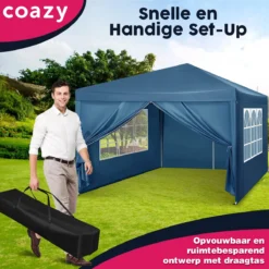 Tente De Fête étanche 3x3 Mètres Pliable - Pavillon Avec Panneaux Latéraux - Easy Up - Tente Pop-up Avec Piquets, Corde Et Pieds Antidérapants -Jardin Meubles Magasin 1200x1200 564