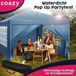 Tente De Fête étanche 3x3 Mètres Pliable - Pavillon Avec Panneaux Latéraux - Easy Up - Tente Pop-up Avec Piquets, Corde Et Pieds Antidérapants -Jardin Meubles Magasin 1200x1200 565