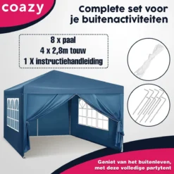 Tente De Fête étanche 3x3 Mètres Pliable - Pavillon Avec Panneaux Latéraux - Easy Up - Tente Pop-up Avec Piquets, Corde Et Pieds Antidérapants -Jardin Meubles Magasin 1200x1200 566