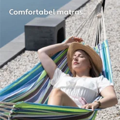 Hamac Avec Support 2 Personnes / 205 Kg - Longueur Du Cadre Réglable 290-330 Cm - Tapis De Surface 241 * 160 Cm - Avec Sac De Transport ( Blauw/ Vert -Jardin Meubles Magasin 1200x1200 58