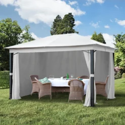 Pavillon De Jardin 3x4m Aluminium Premium 280 G / M² Bâche De Toit Pavillon étanche 4 Parois Latérales Tente De Jardin Grise Profil 9x9cm -Jardin Meubles Magasin 1200x1200 607