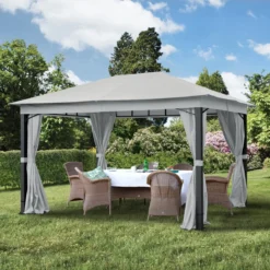 Pavillon De Jardin 3x4m Aluminium Premium 280 G / M² Bâche De Toit Pavillon étanche 4 Parois Latérales Tente De Jardin Grise Profil 9x9cm -Jardin Meubles Magasin 1200x1200 609