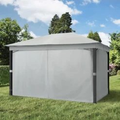 Pavillon De Jardin 3x4m Aluminium Premium 280 G / M² Bâche De Toit Pavillon étanche 4 Parois Latérales Tente De Jardin Grise Profil 9x9cm -Jardin Meubles Magasin 1200x1200 610