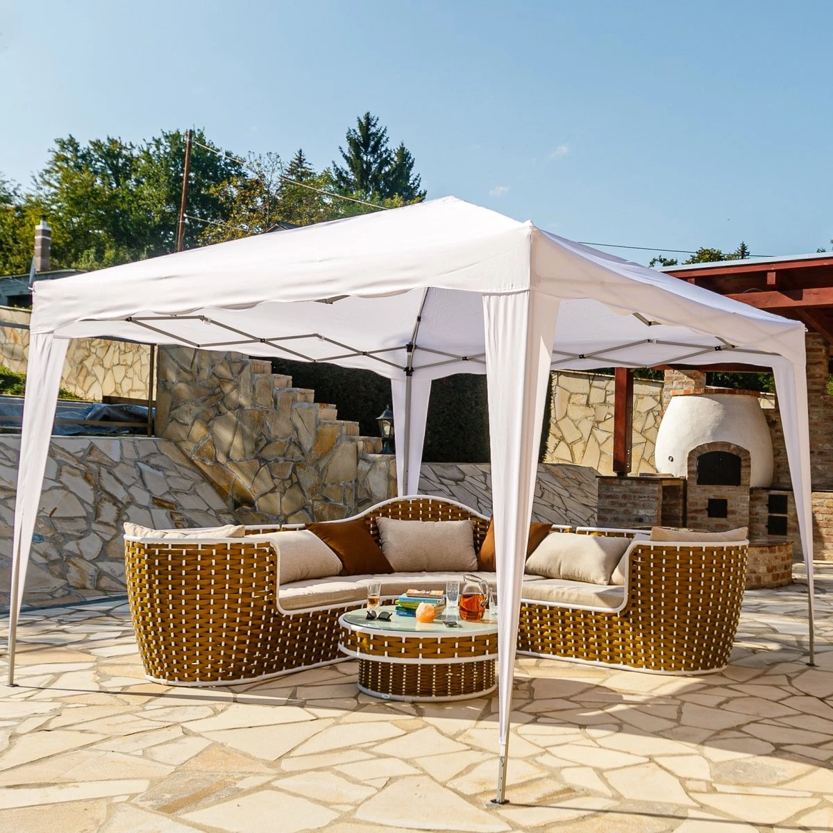 Tente De Réception Easy Up - Tente De Réception - Pavillon - Tente De Réception Pliable - Tente De Réception 3x3 - Chariot Inclus - Étanche - Protection UV 50+ - 15 Kg - Acier - Wit - 300 X 300 Cm 6 Tente De Réception Easy Up - Tente De Réception - Pavillon - Tente De Réception Pliable - Tente De Réception 3x3 - Chariot Inclus - Étanche - Protection UV 50+ - 15 Kg - Acier - Wit - 300 X 300 Cm – Image 6