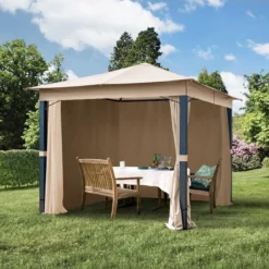 Pavillon De Jardin 3x3m Aluminium Premium 280 G / M² Bâche De Toit Pavillon étanche 4 Parois Latérales Tente De Jardin Marron Profil 9x9cm -Jardin Meubles Magasin 1200x1200 664