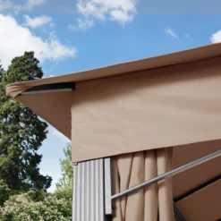 Pavillon De Jardin 3x3m Aluminium Premium 280 G / M² Bâche De Toit Pavillon étanche 4 Parois Latérales Tente De Jardin Marron Profil 9x9cm -Jardin Meubles Magasin 1200x1200 667