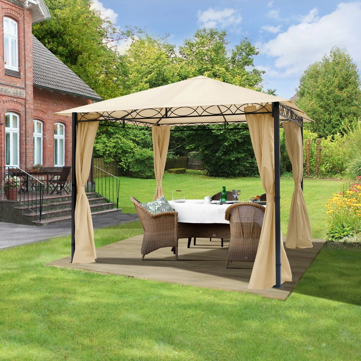 Pavillon De Jardin 3x3 M 280 G / M² Bâche De Toit étanche Pavillon Premium Avec 4 Parois Latérales Tente De Jardin En Tente De Fête Crème 4 Pavillon De Jardin 3x3 M 280 G / M² Bâche De Toit étanche Pavillon Premium Avec 4 Parois Latérales Tente De Jardin En Tente De Fête Crème – Image 4