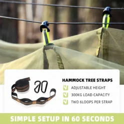 Hamac D'extérieur Avec Moustiquaire, Hamac De Camping Ultra Léger, Capacité De Charge De 300 Kg, Respirant, Séchage Rapide, Nylon Parachute, 275 X 140 Cm, Vert Olive -Jardin Meubles Magasin 1200x1200 69