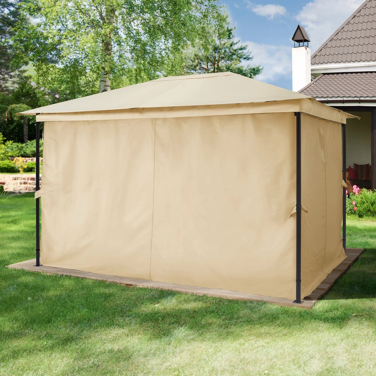 Pavillon De Jardin Pavillon étanche 3x4 M Avec 4 Parois Latérales Tente De Jardin 180 G / M² Couverture De Toit En Tente De Fête Crème 4 Pavillon De Jardin Pavillon étanche 3x4 M Avec 4 Parois Latérales Tente De Jardin 180 G / M² Couverture De Toit En Tente De Fête Crème – Image 4