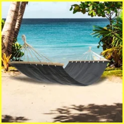 Hamac De Luxe Qualix Avec Barre D'écartement - Zwart - 100% Katoen - Confortable - Comprend 2 Mousquetons - Sans Support - Avec Matériel De Fixation - 100 X 200 Cm -Jardin Meubles Magasin 1200x1200 7