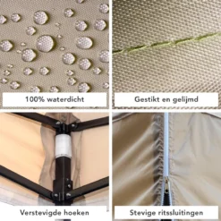 LifeGoods De Luxe LifeGoods Avec Parois Latérales - 3x3 M - Incl. Sacs De Poids - Cadre En Acier Pliable - Imperméable - Résistant Aux Intempéries - Sac De Transport à Roulettes - Beige -Jardin Meubles Magasin 1200x1200 717