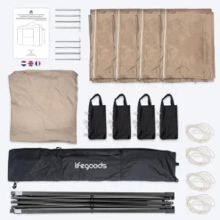 LifeGoods De Luxe LifeGoods Avec Parois Latérales - 3x3 M - Incl. Sacs De Poids - Cadre En Acier Pliable - Imperméable - Résistant Aux Intempéries - Sac De Transport à Roulettes - Beige -Jardin Meubles Magasin 1200x1200 721