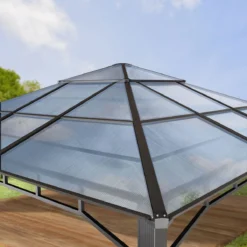 Pavillon De Jardin 4x4 M Cadre Aluminium Polycarbonate Toit Environ 8 Mm Pavillon Tente De Jardin 4 Parois Latérales Grijs -Jardin Meubles Magasin 1200x1200 726