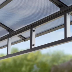 Pavillon De Jardin 4x4 M Cadre Aluminium Polycarbonate Toit Environ 8 Mm Pavillon Tente De Jardin 4 Parois Latérales Grijs -Jardin Meubles Magasin 1200x1200 730