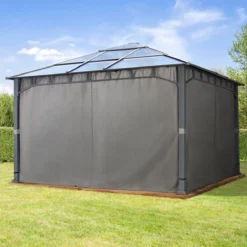 Pavillon De Jardin 4x4 M Cadre Aluminium Polycarbonate Toit Environ 8 Mm Pavillon Tente De Jardin 4 Parois Latérales Grijs -Jardin Meubles Magasin 1200x1200 734
