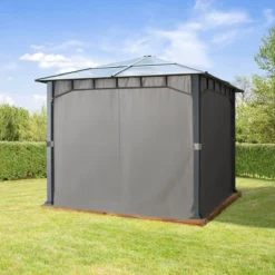 Pavillon De Jardin 3x3m Toit En Polycarbonate 8mm étanche En Aluminium Pavillon De Luxe 4 Parois Latérales Tente De Fête Profil 9x9cm -Jardin Meubles Magasin 1200x1200 741