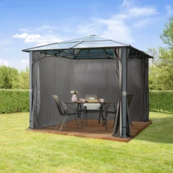 Pavillon De Jardin 3x3m Toit En Polycarbonate 8mm étanche En Aluminium Pavillon De Luxe 4 Parois Latérales Tente De Fête Profil 9x9cm -Jardin Meubles Magasin 1200x1200 742