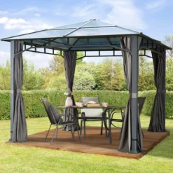 Pavillon De Jardin 3x3m Toit En Polycarbonate 8mm étanche En Aluminium Pavillon De Luxe 4 Parois Latérales Tente De Fête Profil 9x9cm -Jardin Meubles Magasin 1200x1200 743
