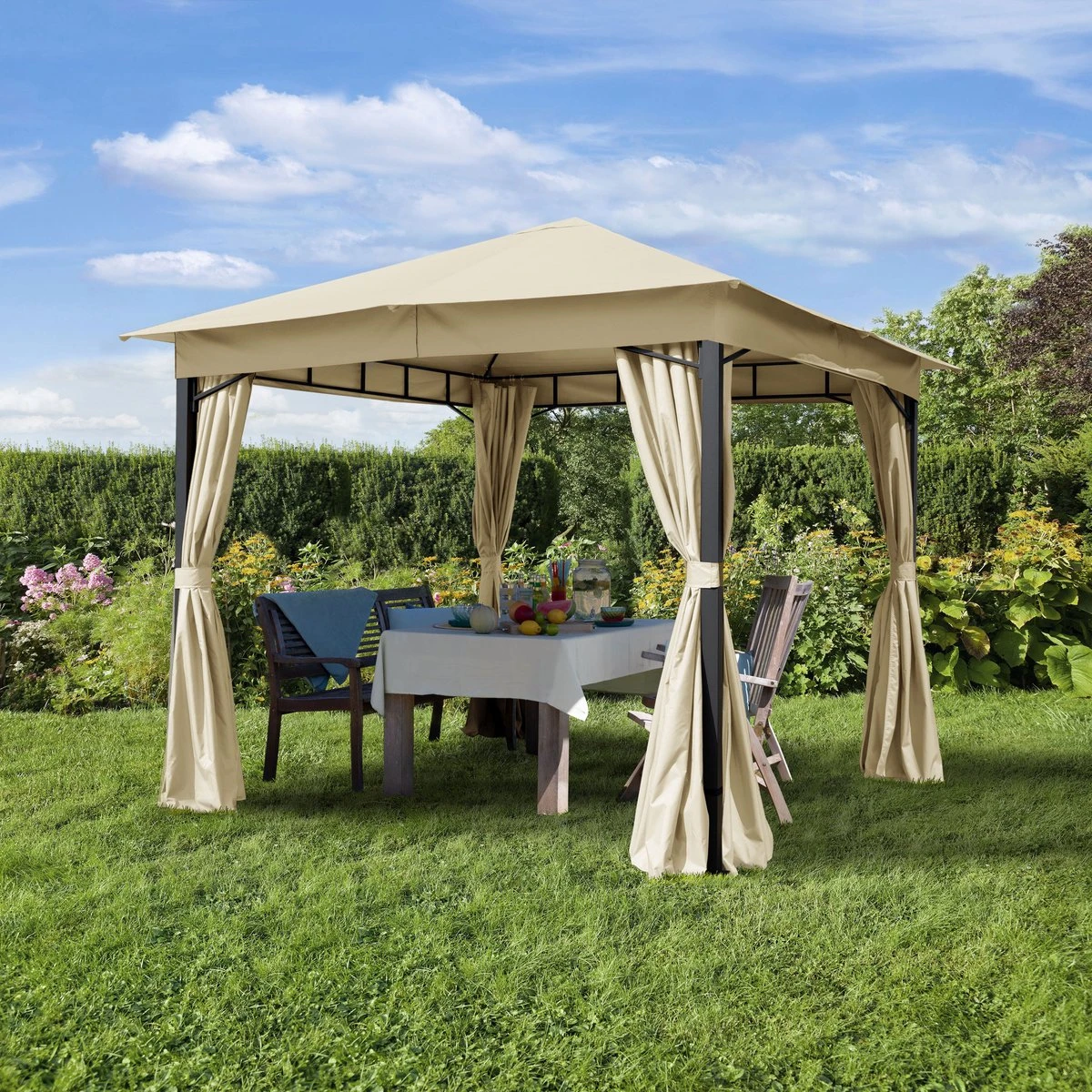 Pavillon De Jardin 3x3 M Environ 180 G/m² Bâche De Toit Pavillon étanche 4 Parois Latérales Tente De Jardin Crème Tente De Réception Environ 6x6 Cm Profil 10 Pavillon De Jardin 3x3 M Environ 180 G/m² Bâche De Toit Pavillon étanche 4 Parois Latérales Tente De Jardin Crème Tente De Réception Environ 6x6 Cm Profil – Image 10