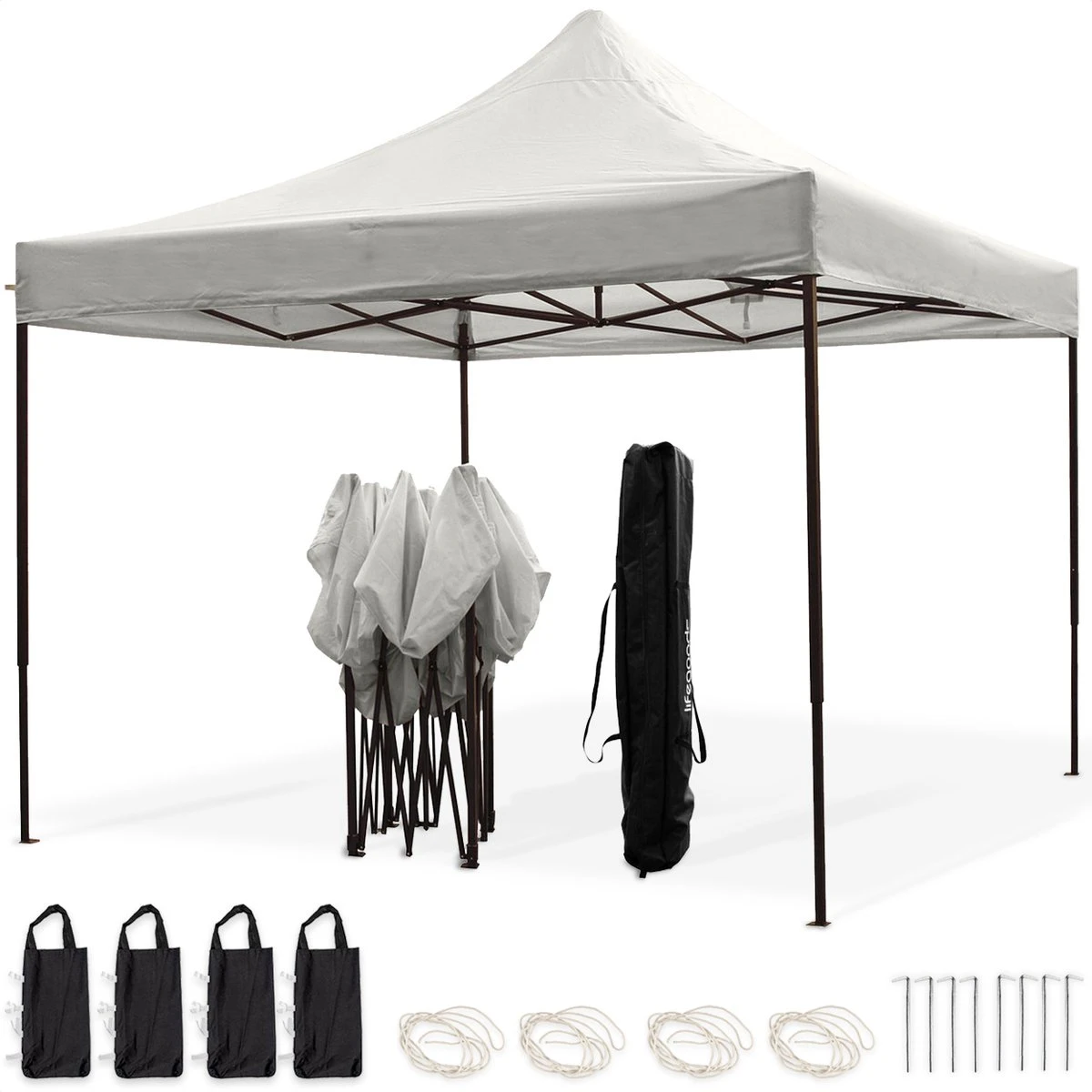 Tente De Réception De Luxe LifeGoods - 3x3 M - Incl. Sacs De Poids - Cadre En Acier Pliable - Imperméable - Résistant Aux Intempéries - Sac De Transport à Roulettes - Wit 1 Tente De Réception De Luxe LifeGoods - 3x3 M - Incl. Sacs De Poids - Cadre En Acier Pliable - Imperméable - Résistant Aux Intempéries - Sac De Transport à Roulettes - Wit