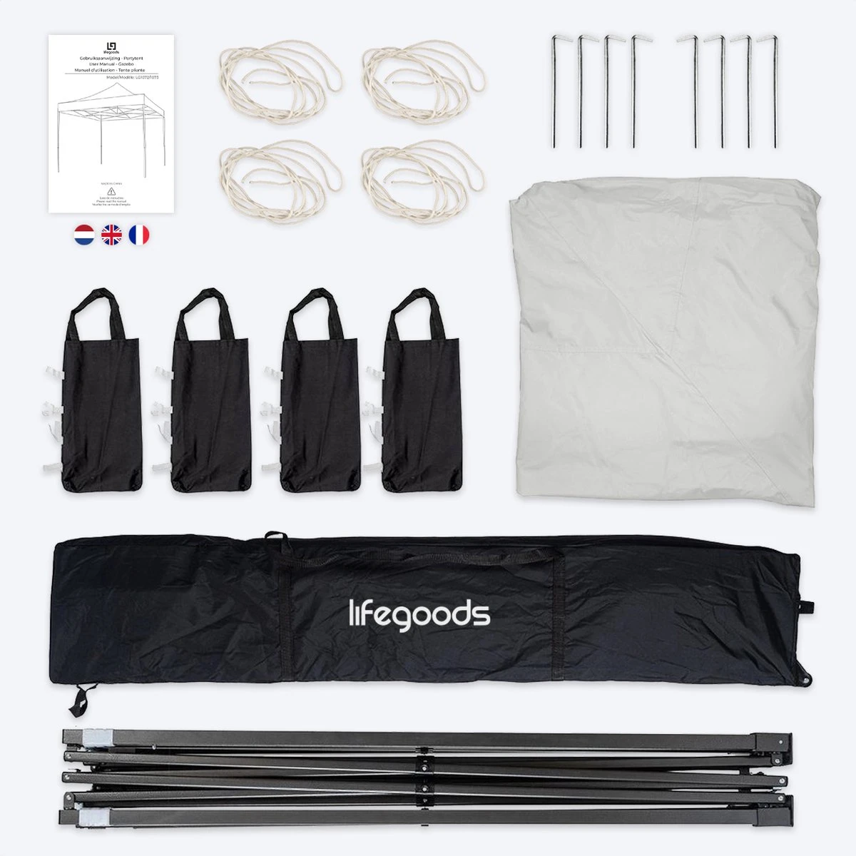 Tente De Réception De Luxe LifeGoods - 3x3 M - Incl. Sacs De Poids - Cadre En Acier Pliable - Imperméable - Résistant Aux Intempéries - Sac De Transport à Roulettes - Wit 4 Tente De Réception De Luxe LifeGoods - 3x3 M - Incl. Sacs De Poids - Cadre En Acier Pliable - Imperméable - Résistant Aux Intempéries - Sac De Transport à Roulettes - Wit – Image 4