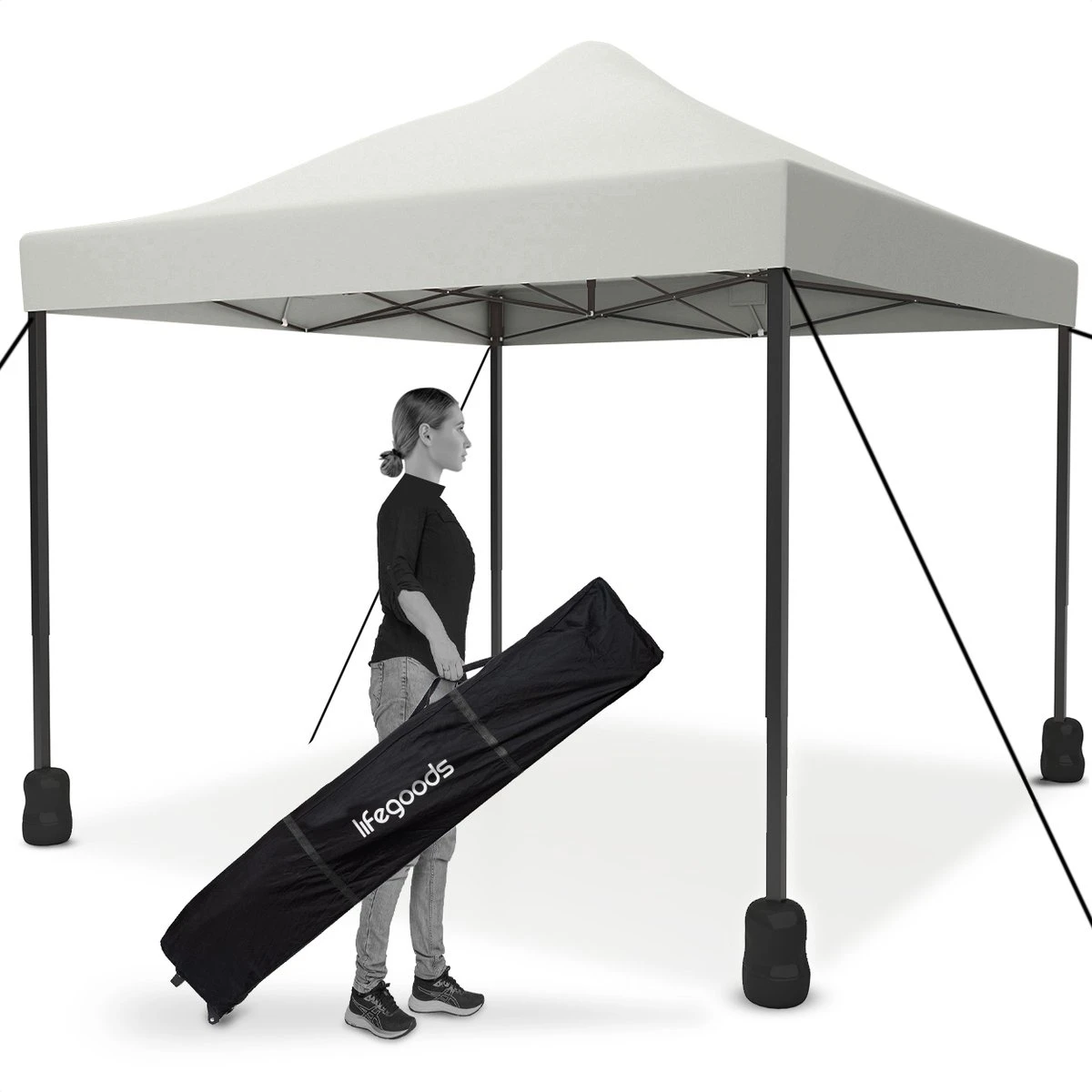 Tente De Réception De Luxe LifeGoods - 3x3 M - Incl. Sacs De Poids - Cadre En Acier Pliable - Imperméable - Résistant Aux Intempéries - Sac De Transport à Roulettes - Wit 5 Tente De Réception De Luxe LifeGoods - 3x3 M - Incl. Sacs De Poids - Cadre En Acier Pliable - Imperméable - Résistant Aux Intempéries - Sac De Transport à Roulettes - Wit – Image 5