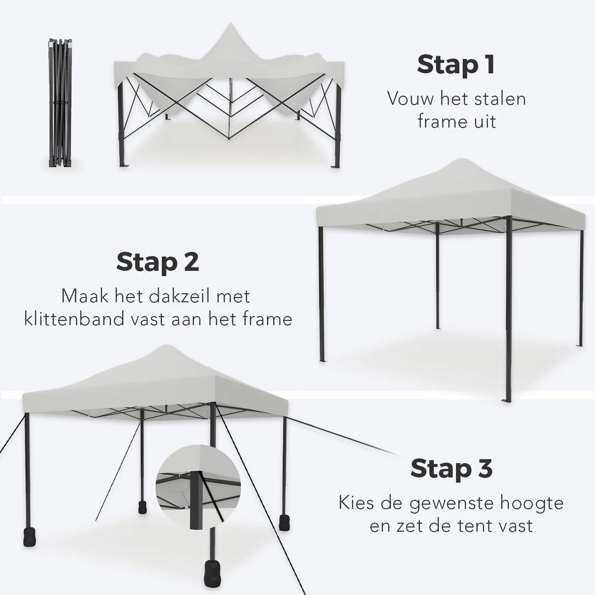 Tente De Réception De Luxe LifeGoods - 3x3 M - Incl. Sacs De Poids - Cadre En Acier Pliable - Imperméable - Résistant Aux Intempéries - Sac De Transport à Roulettes - Wit 9 Tente De Réception De Luxe LifeGoods - 3x3 M - Incl. Sacs De Poids - Cadre En Acier Pliable - Imperméable - Résistant Aux Intempéries - Sac De Transport à Roulettes - Wit – Image 9