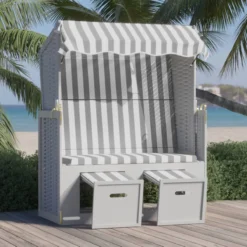 La Dolce Vita - Chaise De Plage Avec Baldaquin Poly Rotin Et Bois Massif Gris Et Blanc -Jardin Meubles Magasin 1200x1200 800