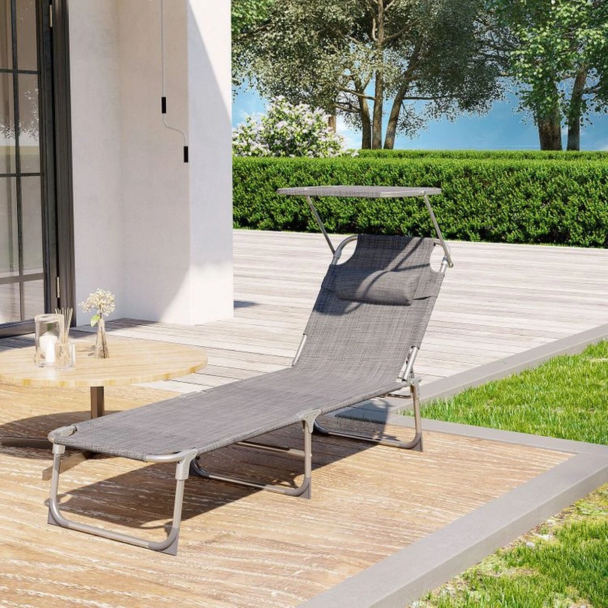 IN.HOMEXL Chaises De Jardin Pliables Lenox - Chaises De Jardin Chaises Longues - Oreiller Et Toit Ouvrant - Dossier Réglable - Métal - 150 Kg Chargeable - Grijs 5 IN.HOMEXL Chaises De Jardin Pliables Lenox - Chaises De Jardin Chaises Longues - Oreiller Et Toit Ouvrant - Dossier Réglable - Métal - 150 Kg Chargeable - Grijs – Image 5
