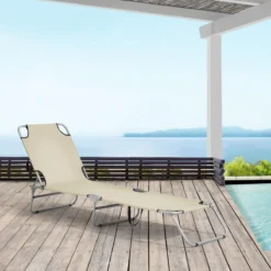 Lot De 2 Transats Chaises Longues Inclinables Réglables En 5 Positions Bains De Soleil Design Avec Anses De Transport Capacité De Charge 110 Kg Acier Polyester Argenté Mat Beige [casa.pro] -Jardin Meubles Magasin 1200x1200 850